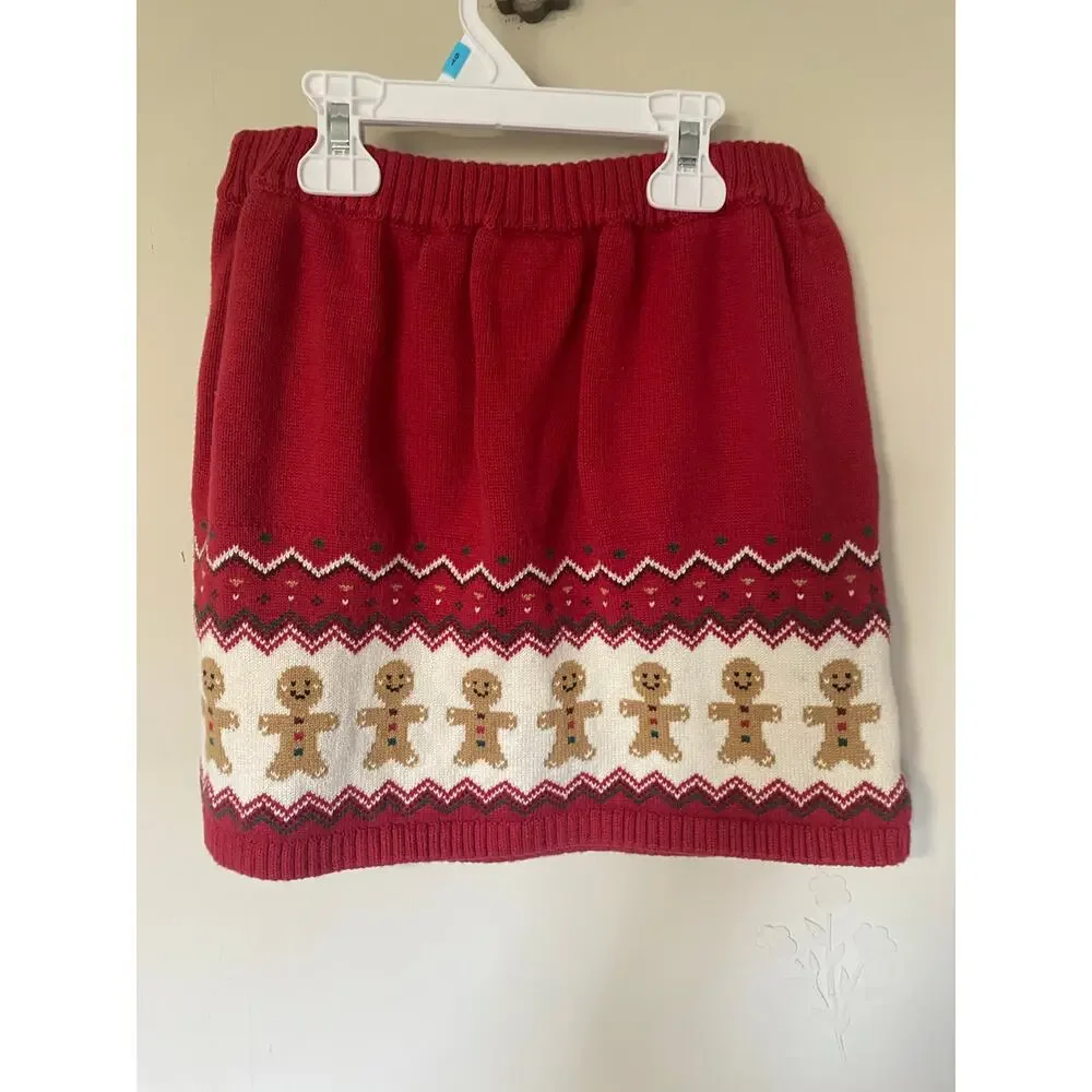 Gymboree Red Gingerbread 100% Cotton Knit Sweater Skirt 10